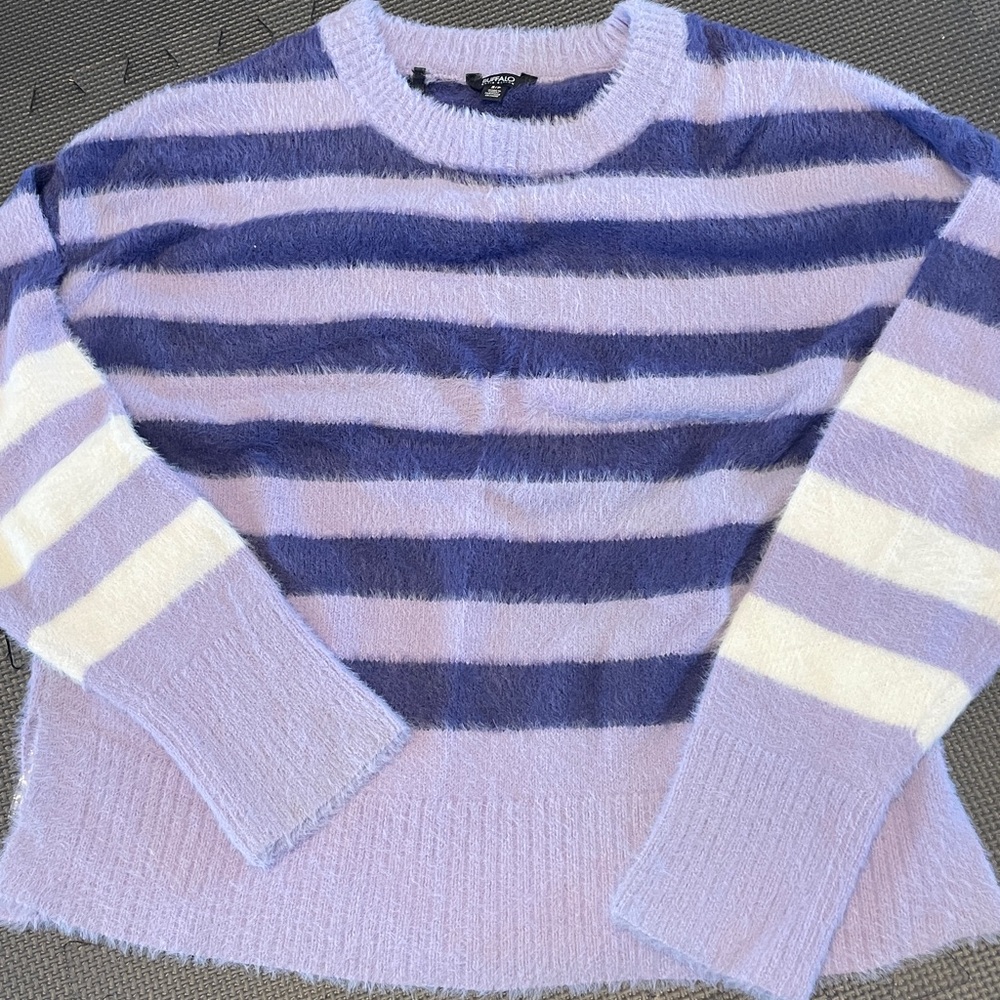 Buffalo David Bitton Fuzzy Striped Sweater in Lavender and Cream